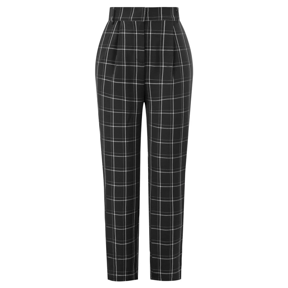 Grace Karin Women's Plaid Bodycon Pants Ankle Length Skinny Capri W/Pockets Plaided OL Elastic Waist trousers cargo pants women - Цвет: Black Plaid