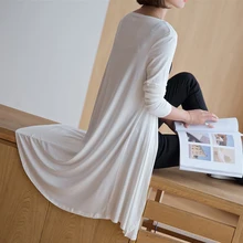 Женский модальный длинный рукав кардиган весна и лето, защита от солнца рубашка тонкий плюс размер сплошной цвет длинный базовый кардиган Белый Топ