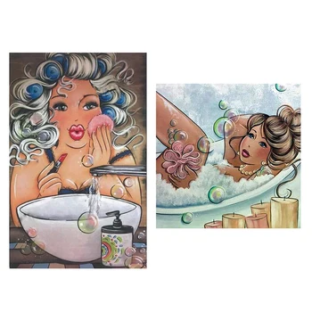 

2 set Full Square Drill 5D DIY Diamond Painting Bath Women Embroidery Cross Stitch Decor Gift - "Sexy Fat Ladies" & "Make Up Lad