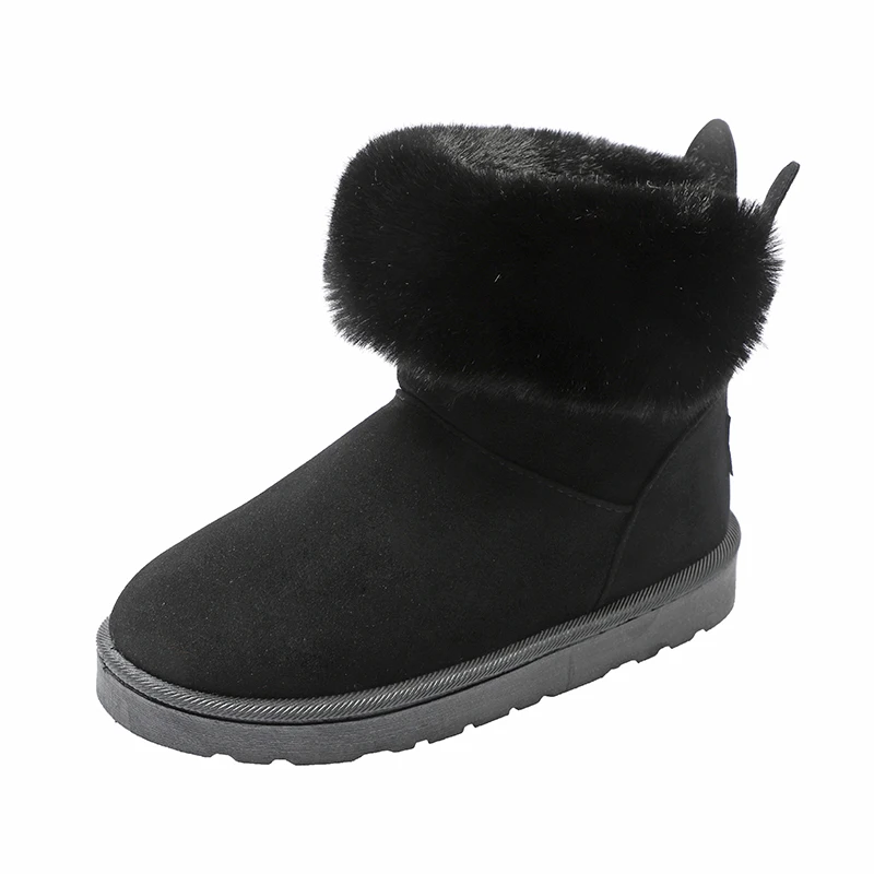 Зимние женские теплые ботинки теплая Уличная обувь на меху милые женские шерстяные ботинки из флока без застежки однотонные удобные повседневные женские ботинки - Цвет: Черный