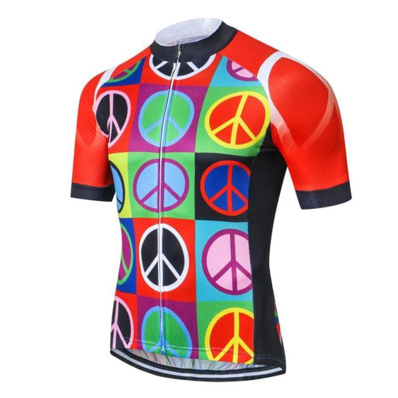 HIRBGOD 2020 New Men's Cycling Jersey Funny Rainbow Peace Sign Bike