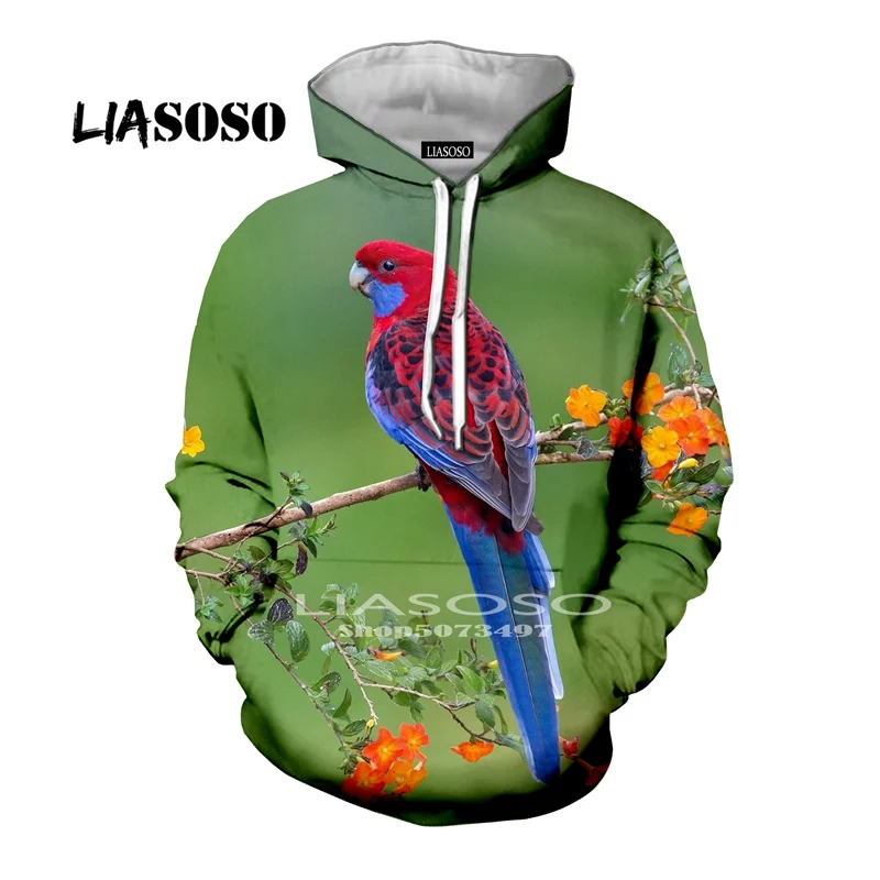 Liasoso, новинка, Мужская и Женская толстовка с животным, 3D принт, попугай, толстовка с принтом, Повседневная Уличная одежда, Camisetas Hombre, модные топы