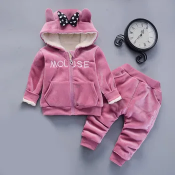 

Winter New Baby Girl Warm Suit Thickening Plush Cotton Baby Girl Hoodie and Pants Children Suit Children Clothes Suit