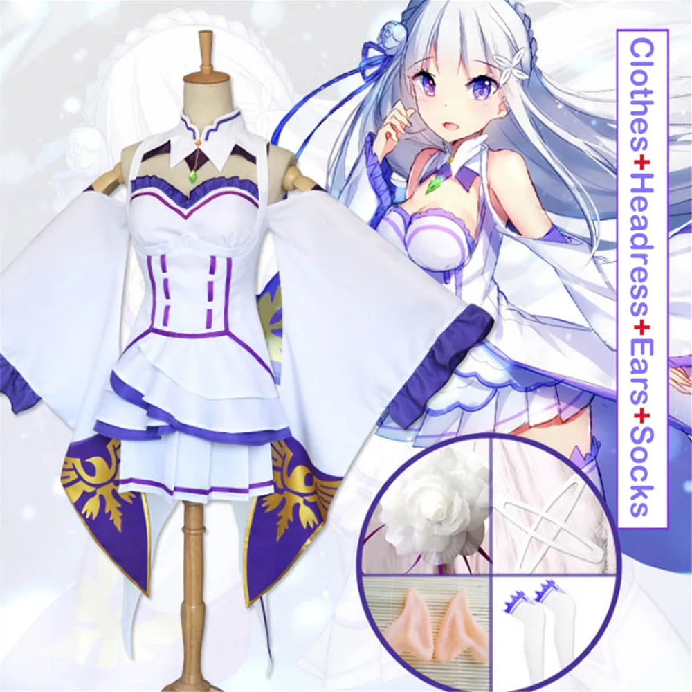 Костюмы для косплея Re Zero Kara Hajimeru Isekai Seikatsu Emilia женское платье с головным убором