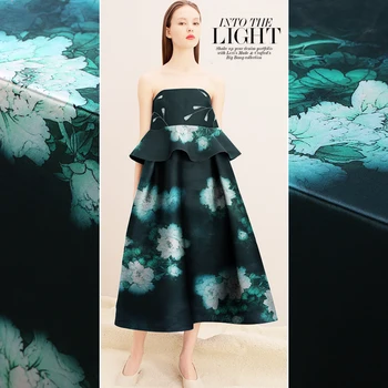 

18 New Big Flower Digital Print 35%Silk&65%Wool Satin Fabric For Women Dress Cheongsam 140cm Wide 40MM Fashion cloth diy Sewing