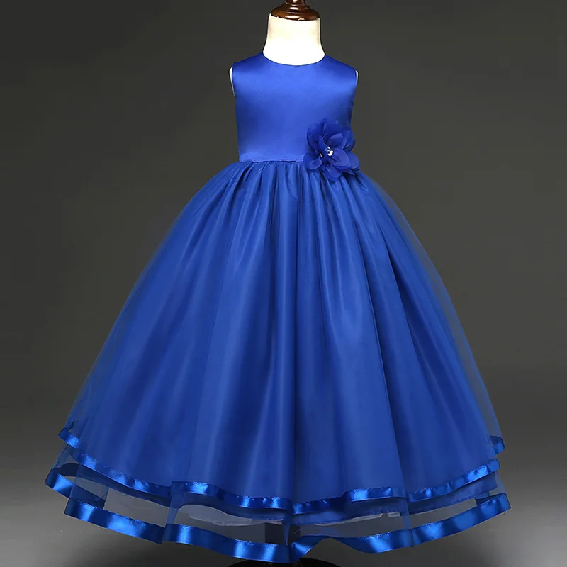 Dark blue Платье принцессы с цветочным рисунком для девочек; Одежда для девочек; длинное вечернее платье для детей; Детские платья без рукавов; костюм для девочек на выпускной - Цвет: Dark blue