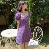 Dress Women Holiday Sweet Trendy Summer Femme A-Line Sundress Backless Design Korean Floral Purple Puff Sleeve Ladies Vestidos ► Photo 2/6