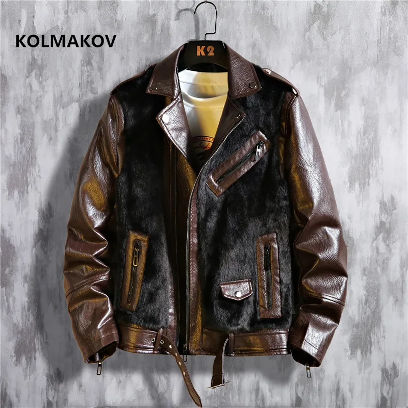 

Новое поступление Зима 2023, модное плотное пальто KOLMAKOV, Высококачественная Мужская куртка, мужские повседневные Куртки из искусственной кожи, большие размеры