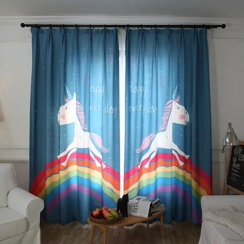 

Modern Curtains for Living Room Cartoon Children's Bedroom Dark Blue Printed Fabric Curtains Finished Product Customization