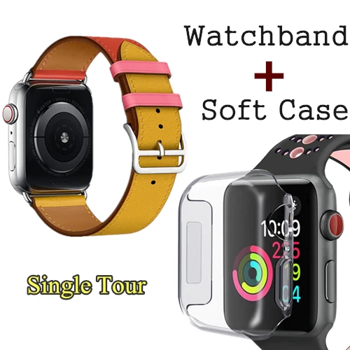 Ambre Capucine Rose Herm логотип Swift кожаный двойной тур часы ремешок для Apple Watch серии 5 4 3 2 1 44 мм 40 мм Замена для iWatch 42 мм 38 мм - Цвет ремешка: Ambre Capucine Rose
