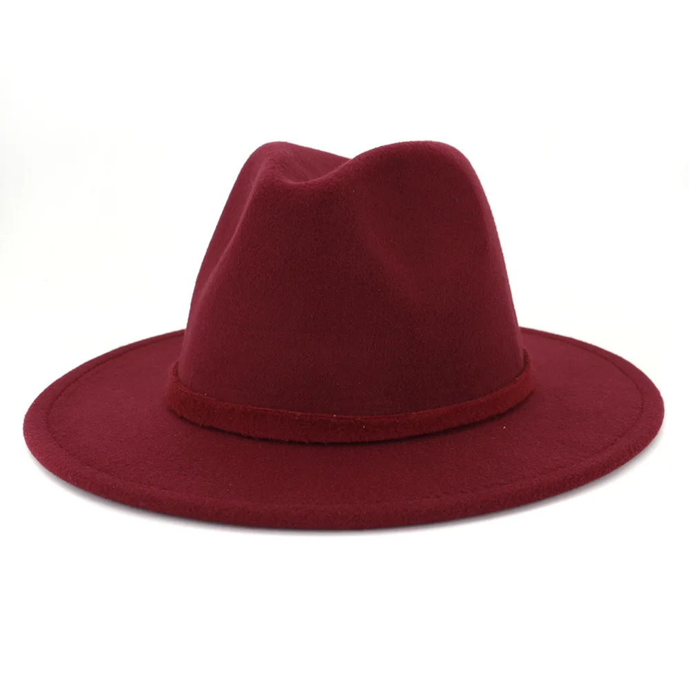QIUBOSS унисекс для мужчин и женщин Манхэттен Fedora однотонная шляпа плоские полями шерсть фетр мягкая классическая Кепка джентльмена джаз шляпа ковбой шляпы
