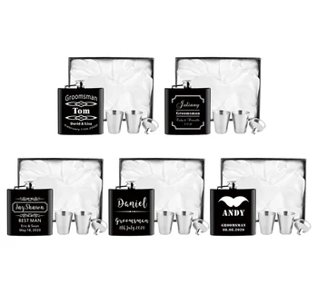 

5 Sets Customized Engraved 6oz Hip Flask Stainless Steel Groomman Favor Best Man Gifts Birthday Valentine's Day Wedding Favors