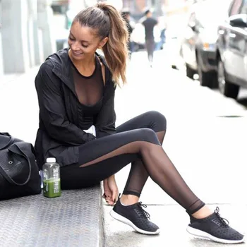

Classic Women Mesh Leggings Fitness For Summer Sports Gym Running Slim Sexy Solid color Hollow out hips Pants New Leggings