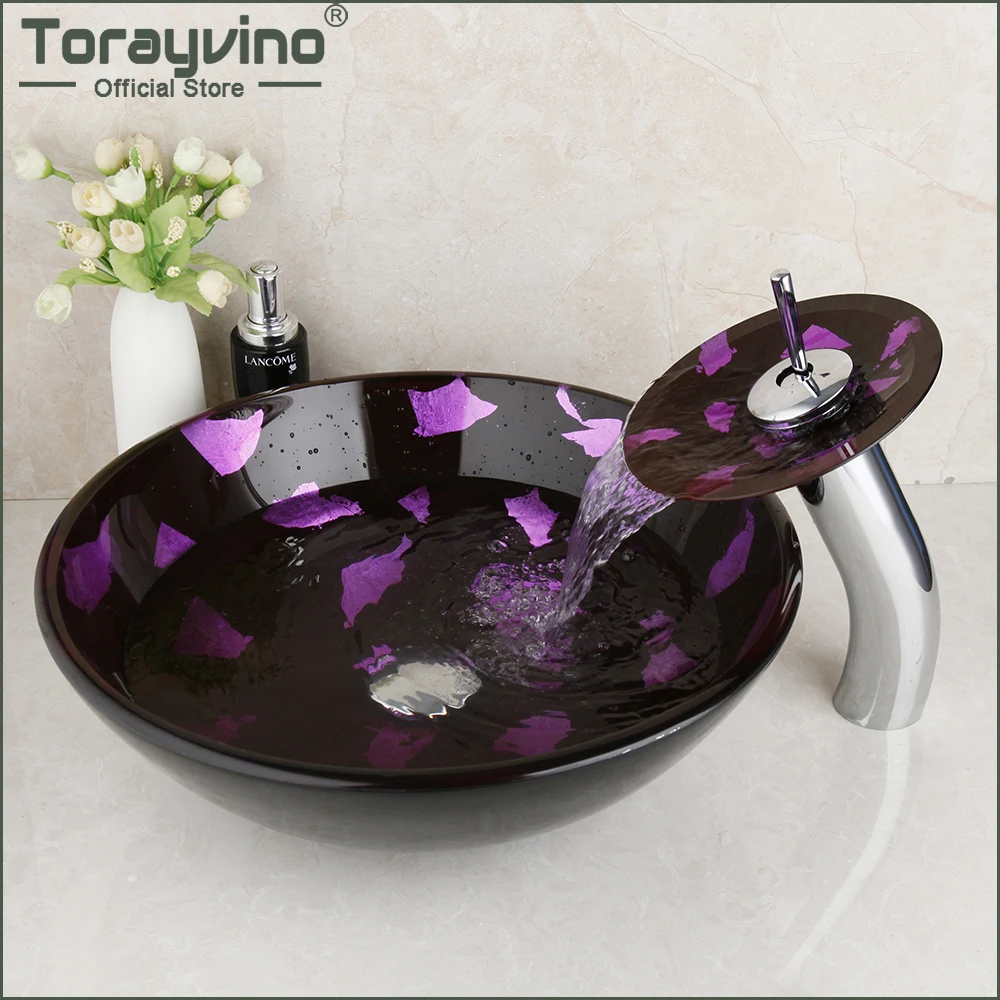 Torayvino искусство Закаленное Стекло Круглый умывальник раковина водопад кран