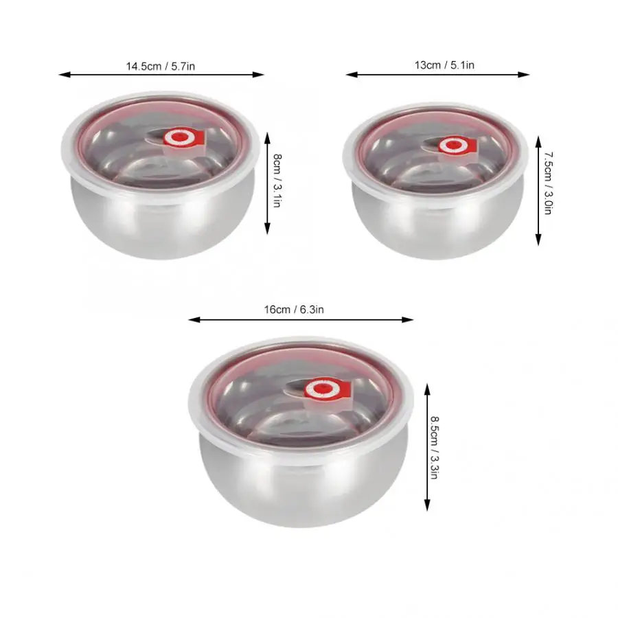 3Pcs Versatile Portable Stainless Steel Round Fresh Bowl Seal Bowl With Lid Food Preservation 4pcs Kitchen Food Sealing