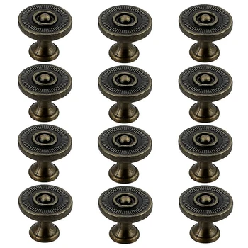 

12Pcs/set Retro Knob Cupboard Cabinet Drawer Wardrobe Door Single Hole Pull Handle(Dia. 22mm) - Bronze/Red Copper