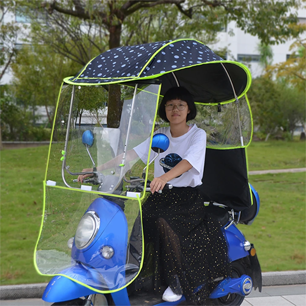 Универсальный двигатель скутер Зонт мобильность Защита от солнца дождевик Электрический зонтик для транспортного средства мобильность плащ пончо защита от пыли - Цвет: Black dots