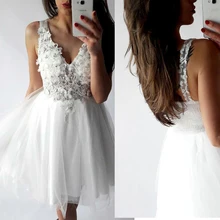 Дизайн милые дешевые v-образным вырезом Мини Длина Белый Дизайнер Формальные платья на выпускной бал вечерние платья Новинка