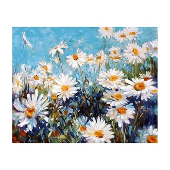 

Color Painting Wild White Chrysanthemum DIY Digital Oil Painting Hand-Painted Decorative Painting Framed