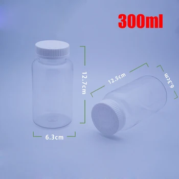 

100pcs 300ml Transparent PET Packing Bottle, Plastic Capsule Bottle, Powder Storage, Pills Container with White Child-proof Cap