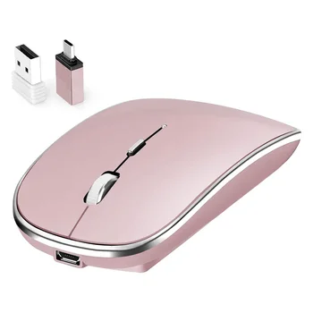 

Silent Wireless Mouse with 2.4GHz USB Receiver + Type C Adapter for PC Pink