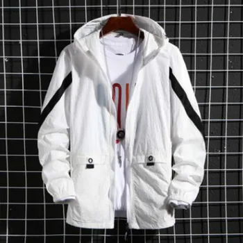 

Summer 2020 new hooded jacket loose contrast color matching jacket male Japanese streetwear men's jacket sunscreen clothing