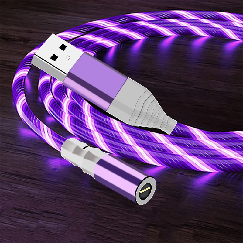Магнитный зарядный адаптер, плавный свет, магнитный Micro USB кабель для samsung type-c, зарядный кабель для iphone - Цвет: Purple