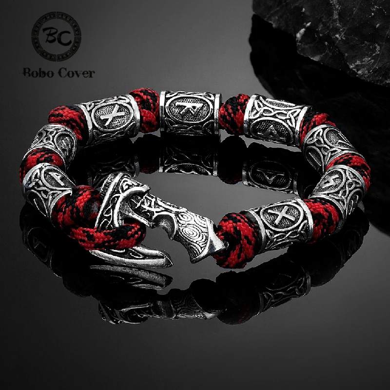Norse Vikings Axes Bracelets Mjolnir Hammer Paracord Wristband Amulet Male Jewelry bracelet jewelry