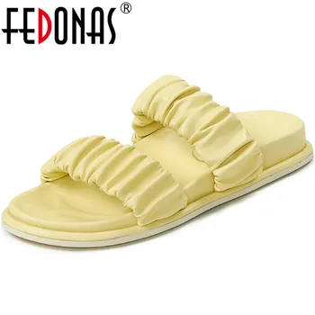 

FEDONAS Pleated Peep Toe Shoes For Women Platform Heels 2020 Summer Newest Women Sandals Sweet Quality Casual House Shoes Woman