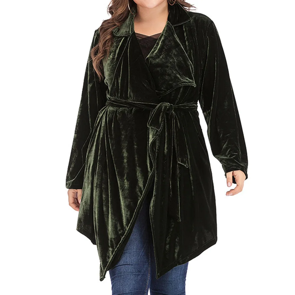 

Velvet Overcoat Women Autumn Thick Trench Coat Winter Warm Sashes Windbreaker Elegant Wind Coat Plus Size Long Outwear XL-4XL
