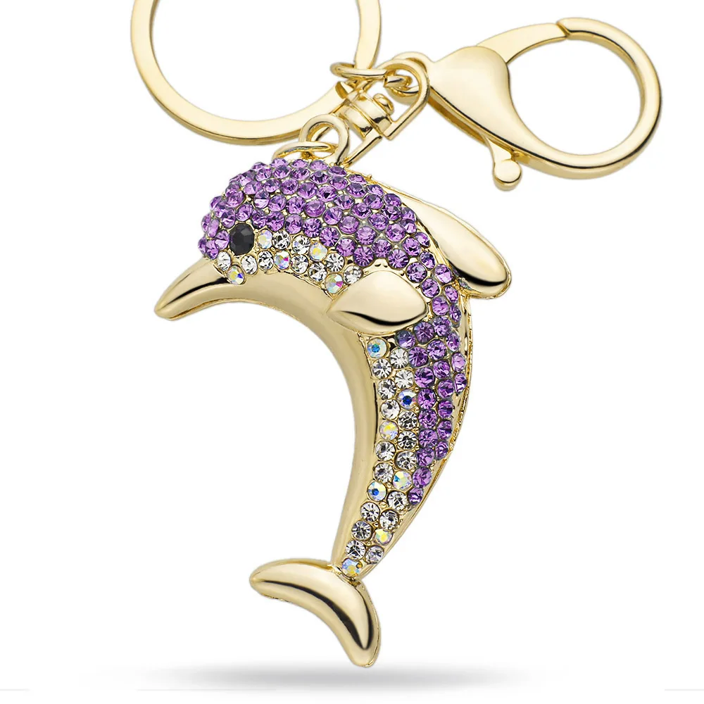 Dalaful Lucky Dolphin Кристалл Новинка животное Модный Брелок Сумочка пряжка Сумочка Подвеска для автомобиля брелок держатель для женщин K228 - Цвет: Purple