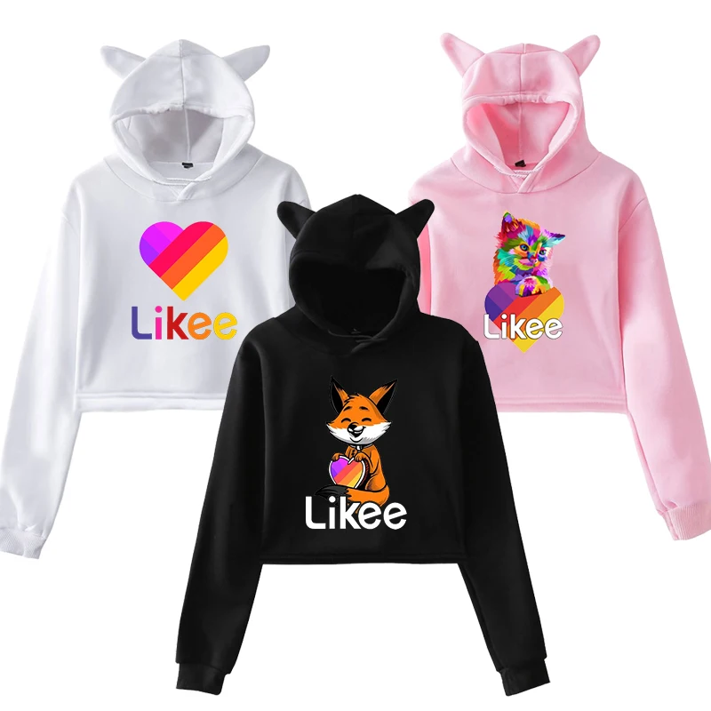 Женская толстовка с капюшоном LIKEE укороченный топ розовыми кошачьими ушками в