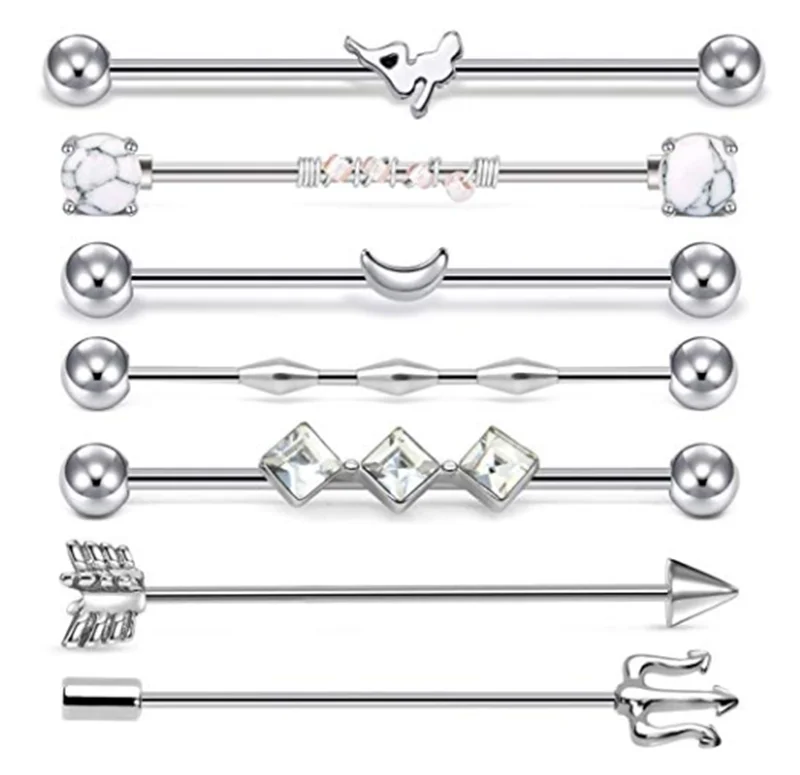 D 38mm 42mm bar Промышленные штангой 14G из нержавеющей стали, серьги Эшафот Пирсинг стрелка промышленно производимые ювелирные изделия для пирсинга бар 38 мм 35 мм для Для женщин - Окраска металла: D 38mm 42mm bar