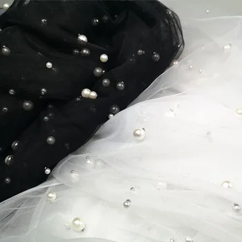 

Large, medium and small different sizes pearls beading lace beaded net tulle mesh lace fabric wedding veils lace gowns fabric