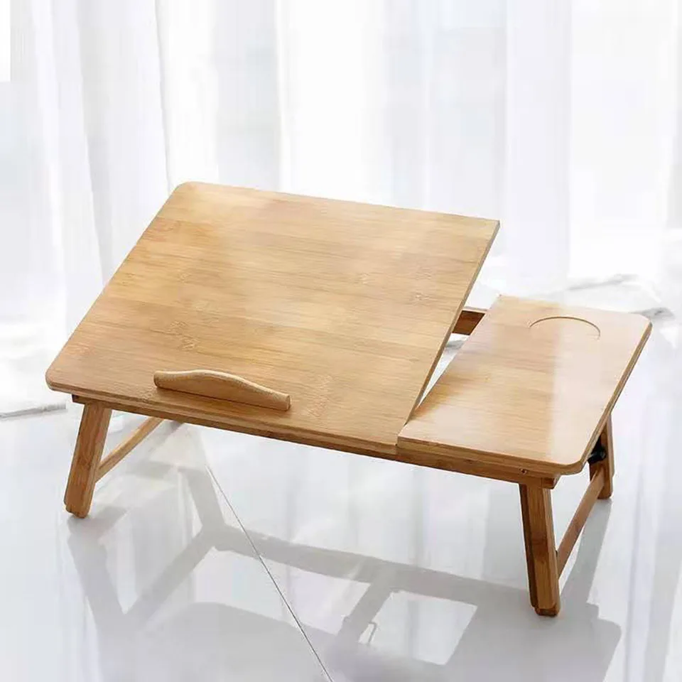Регулируемый Бамбуковый стол для ноутбука и столик-поднос для кровати, полка для спальни, наклонная поверхность для компьютера, ноутбука, обучающего стола