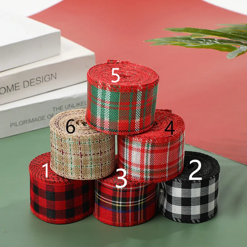 

DIY linen webbing Christmas ribbon 6m/roll wedding party color decoration ribbon with iron Tape wire customize