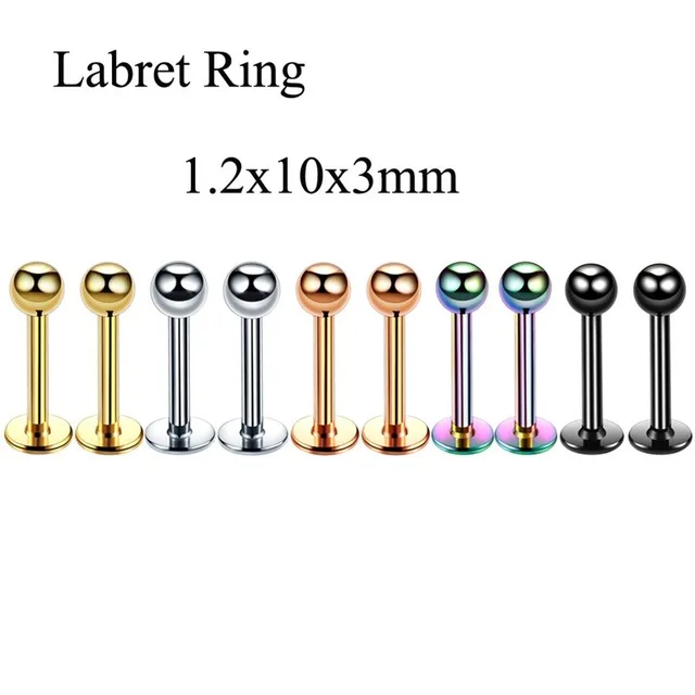 Ball Labret 10mm 10 шт./лот стальное кольцо для губ 16 г гвоздик для козелка смешанные цвета ухо спиральный для хряща обруч серьги козелок Грач пирсинг ювелирные изделия - Окраска металла: Ball Labret 10mm