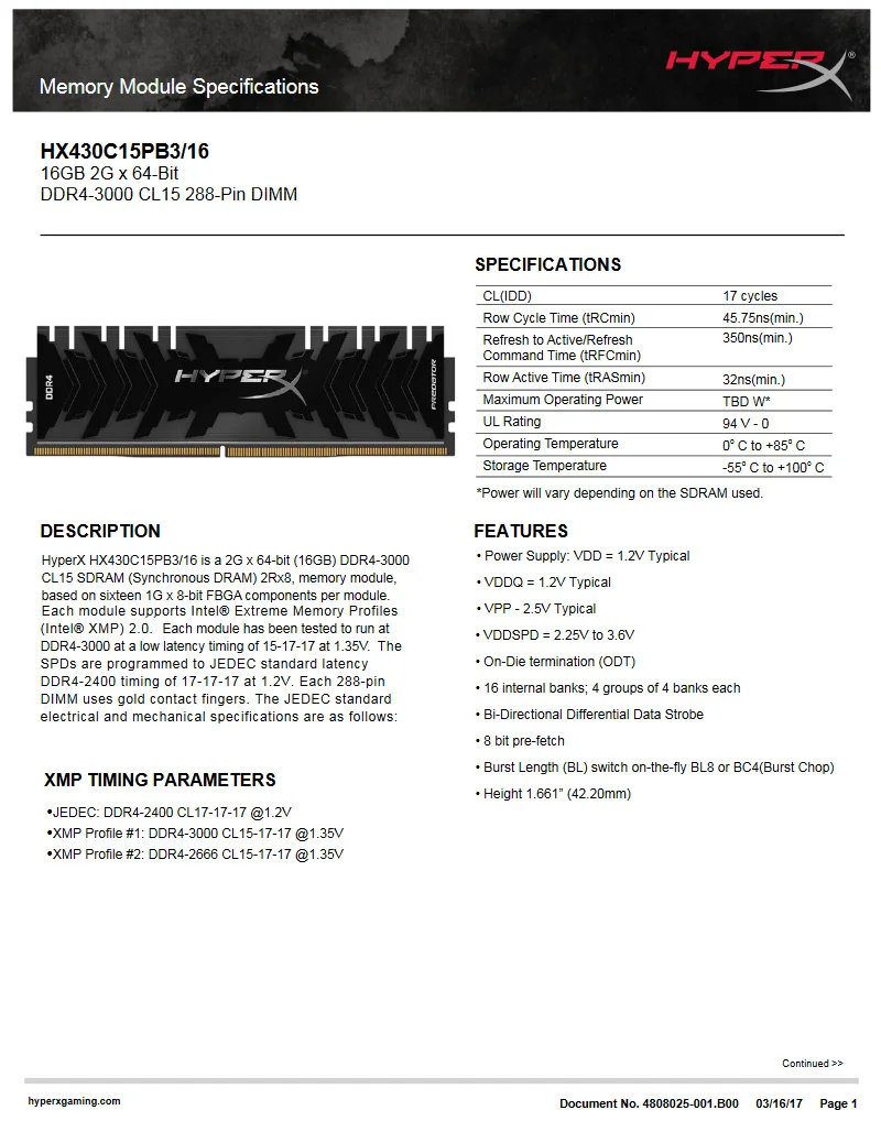 Kingston hyperx ddr4 16g 3000 mhz DDR4-3000