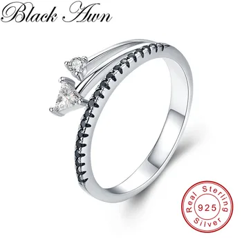 

SODROV 2020 New Romantic 925 Sterling Silver Fine Jewelry Baguet Row Engagement Black Spinel Engagement Rings for Women G019