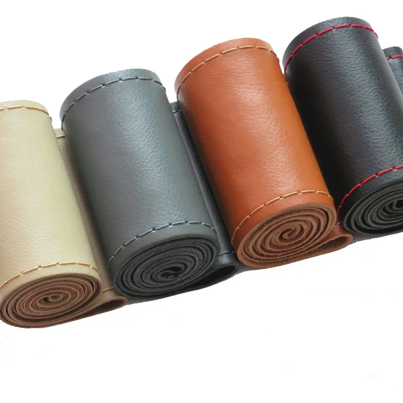 

DIY Durable Skidproof Car Steering Wheel Cover With Needles And Thread Genuine Leather Cowhide Steering Wheel Cover 36 38 40CM