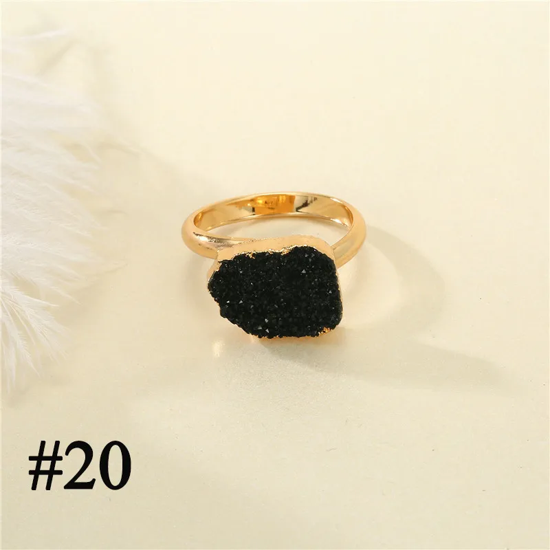 Vintage Boho Open Adjustable Pink Druzy Resin Rings Women Gold Plated Weddding Faux Geode Crystal Rings For Women Jewelry J171)