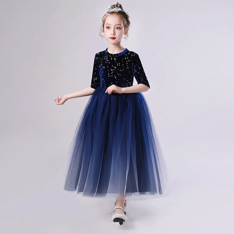 

Exquisite Little Girls Flower Dresses for Wedding Teenage Half Sleeve Princess Birthday Party Evening Long Formal Pageant Gowns
