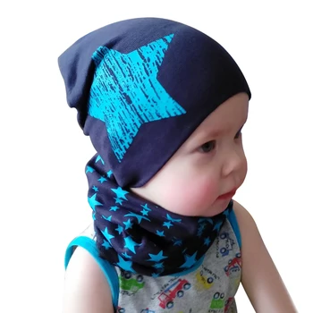2Pcs/Set Baby Hat Scarf Star Prints Cotton Boys Girls Cap Beanie Neck Collar Scarf Spring Winter Warm Children Hats Scarves
