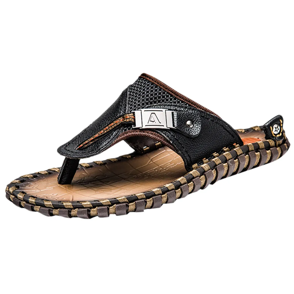 35 Men's Slippers PU Men Shoes Men Summer Beach Flip Flops Beach Breathable Shoes Sandals Male Slipper Flip-Flops Flat Shoes