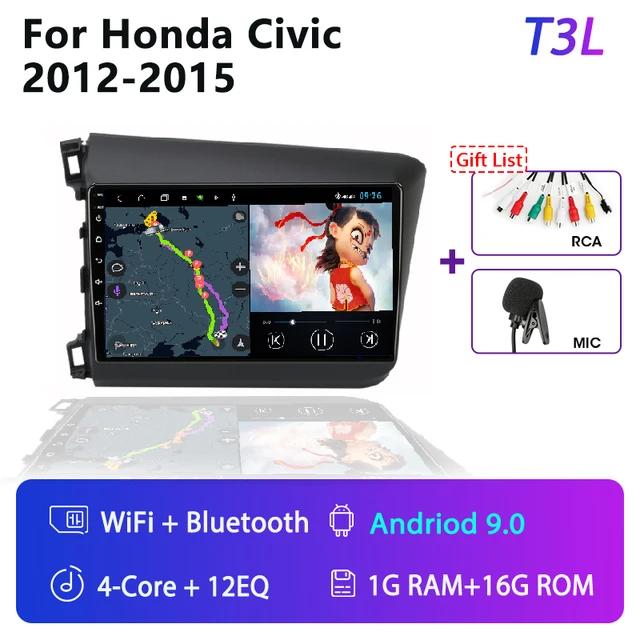 For Honda Civic 2012-2015 Android Car Radio 2 Din GPS navigation Multimedia Video Player RDS DSP 4G DVD Screen Floating stereo T3 1G 16G