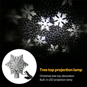 

New Year Hollow Snowflake Christmas Tree Top Hat LED Snowflake Rotating Projection Lamp Decoration Used For Christmas Tree Decor