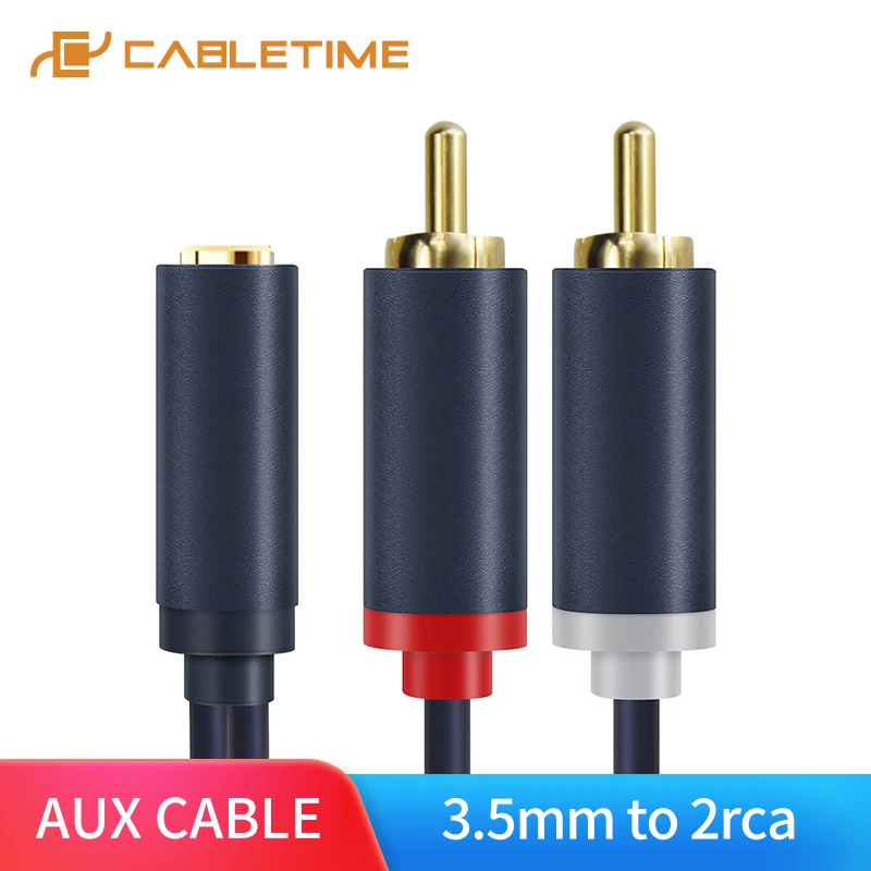 

Cabletime 3.5mm Jack Female To 2RCA Male Cable Aux Cord Stereo Audio Splitter Adapter For VCD Sound System Home Theater C213