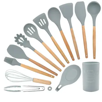 

High quality 13Pcs/Set Silicone Cooking Utensils Set Nonstick Spatula Spoon with Wooden Handle Cookware Kitchen Gadgets