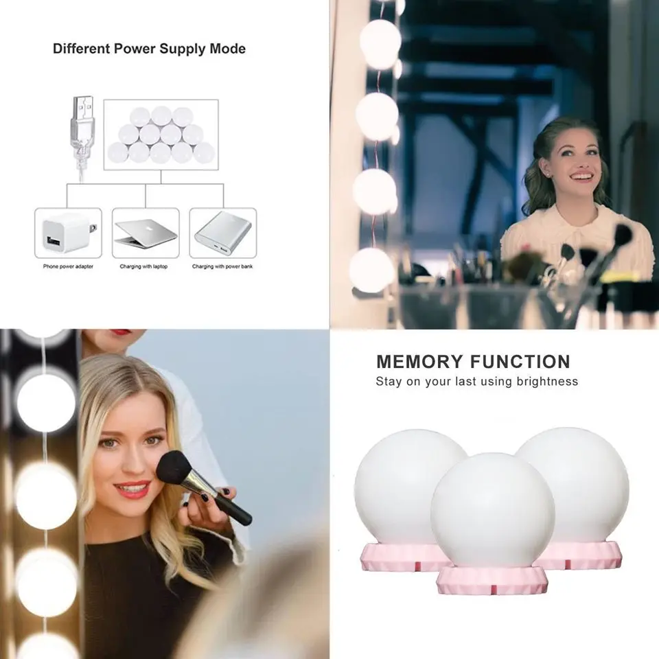 CanLing LED 12V Makeup Mirror Light Bulb Hollywood Vanity Lights Stepless Dimmable Wall Lamp 10 Bulbs Kit for Dressing Table | Освещение