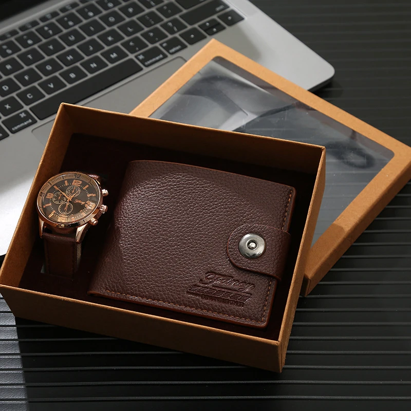 2022 Fashion Quality Gift Box for Men 2pcs/set Men's Gift Set Watch Black Brown Leather Belt Wallet Business Gifts Drop Shipping